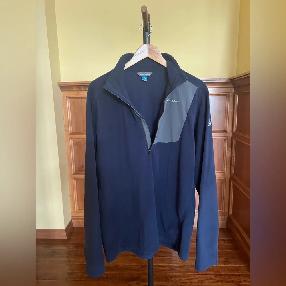 Eddie Bauer Pullover Men’s Fleece 1/2 Zip Navy Blue Size L Tall - Picture 3 of 12